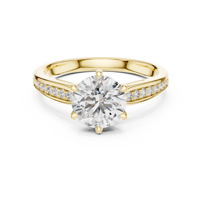 Round Engagement Ring with Side Accent Diamonds in 14K Yellow Gold