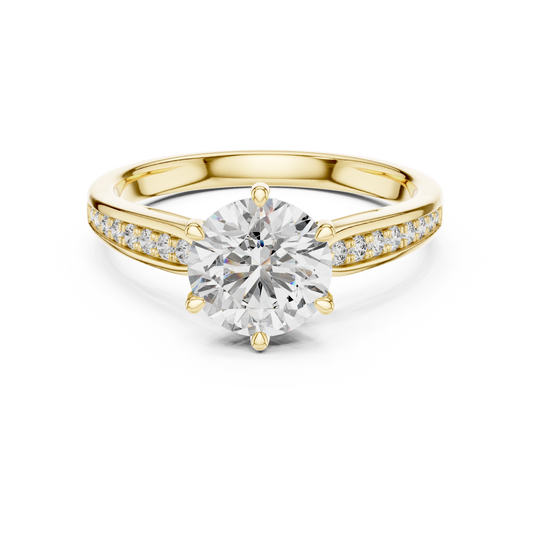 Round Engagement Ring with Side Accent Diamonds in 14K Yellow Gold