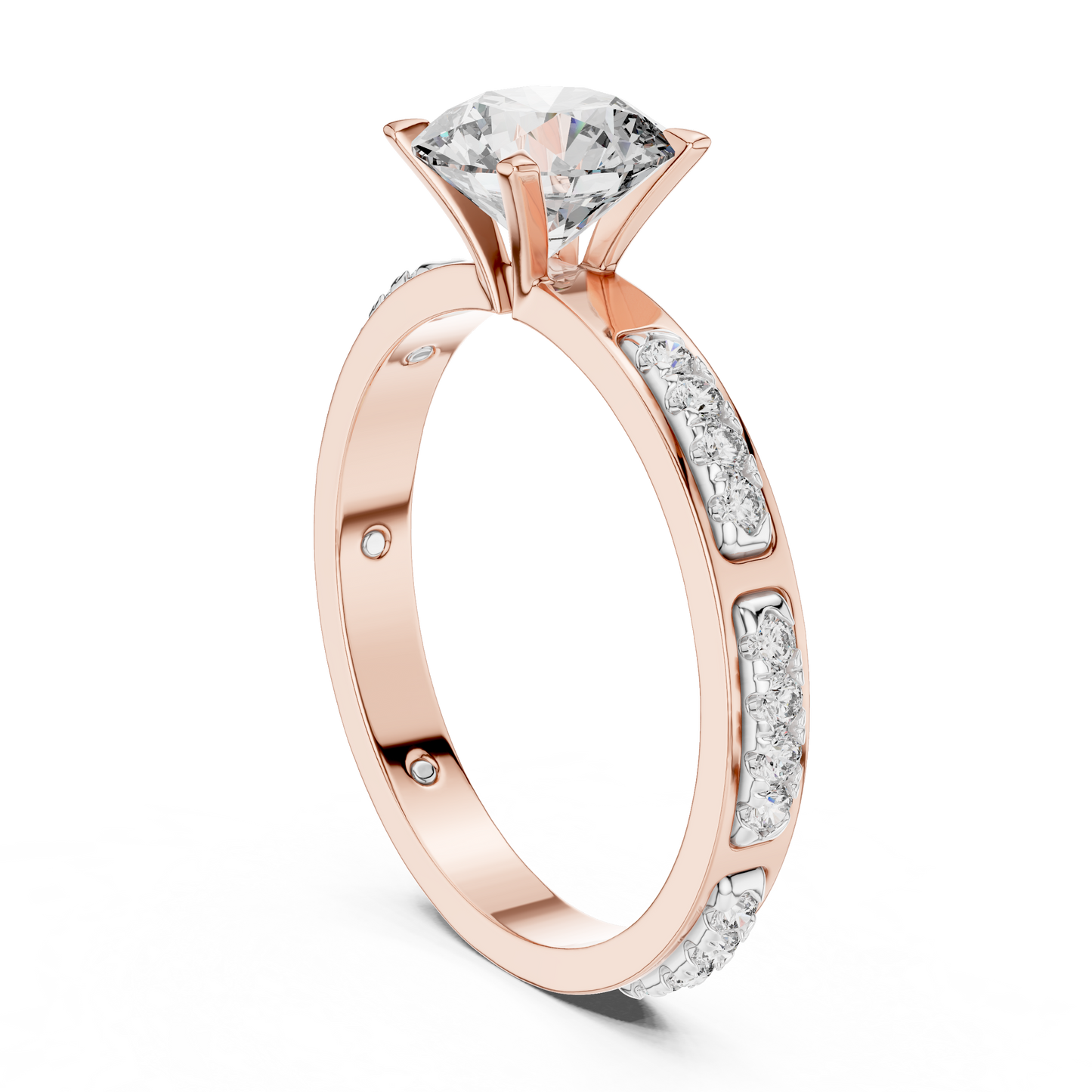 Round Cut Lab-Grown Diamond Engagement Ring with Channel-Set Side Accents in Rose Gold
