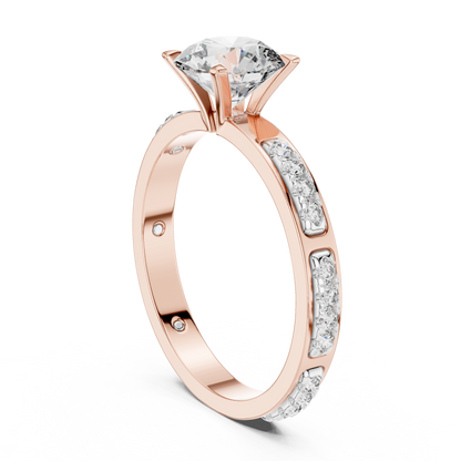Round Cut Lab-Grown Diamond Engagement Ring with Channel-Set Side Accents in Rose Gold