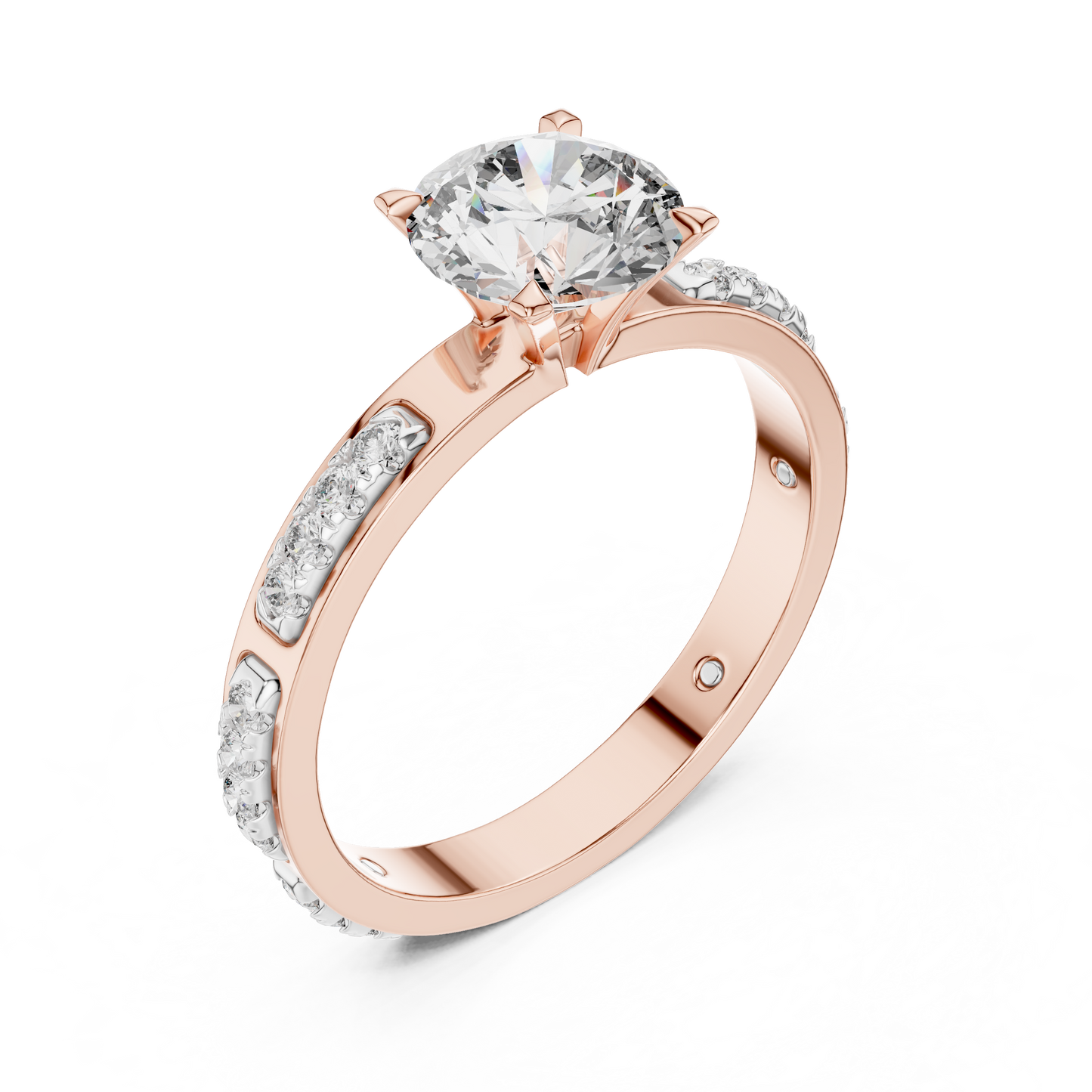 Round Cut Lab-Grown Diamond Engagement Ring with Channel-Set Side Accents in Rose Gold