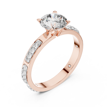 Round Cut Lab-Grown Diamond Engagement Ring with Channel-Set Side Accents in Rose Gold