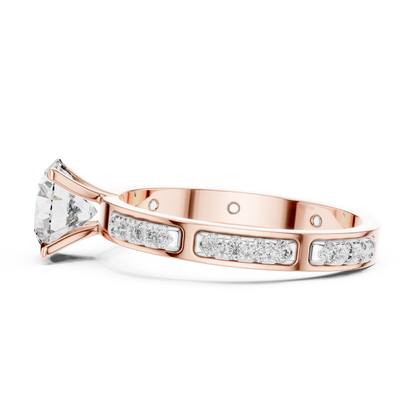 Round Cut Lab-Grown Diamond Engagement Ring with Channel-Set Side Accents in Rose Gold