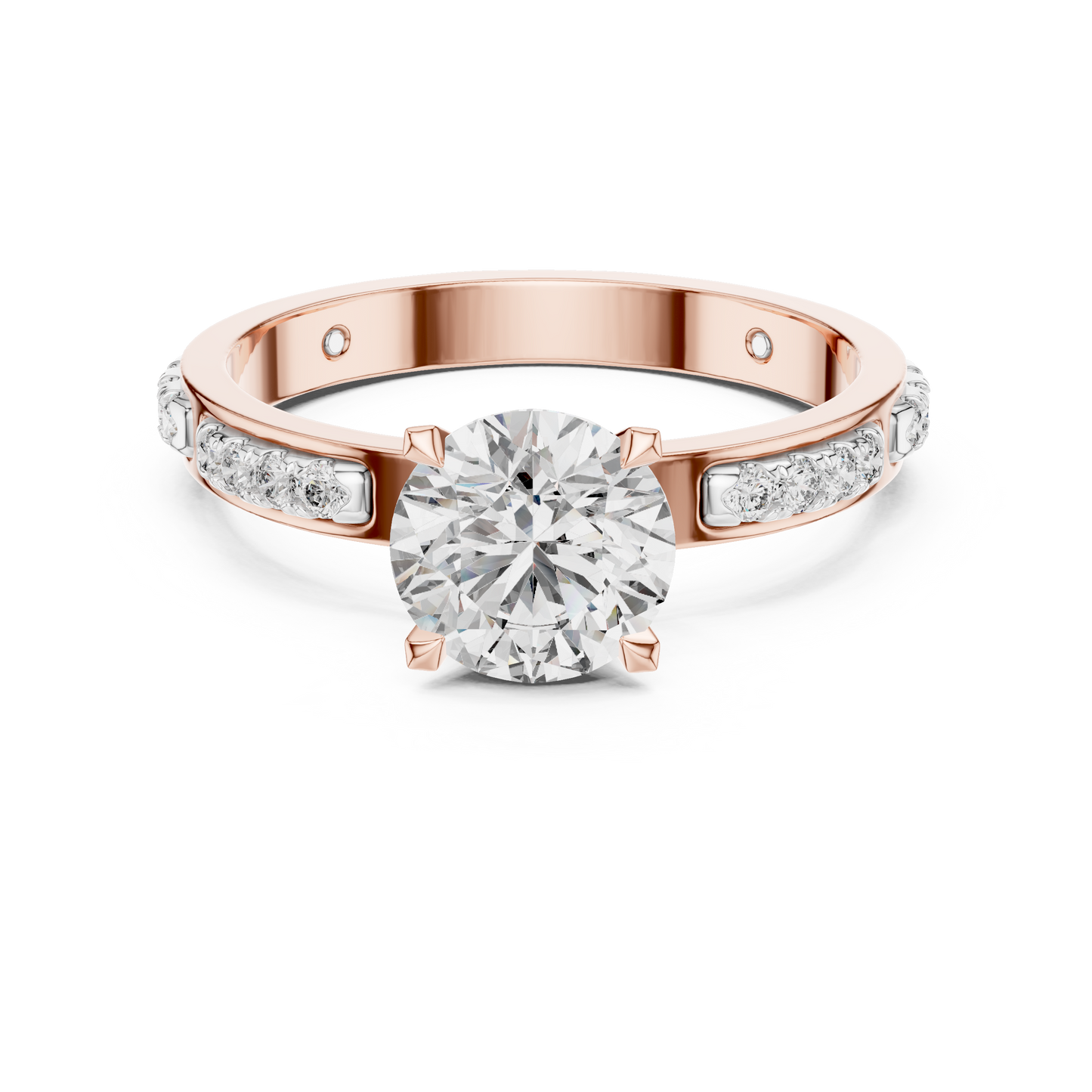 Round Cut Lab-Grown Diamond Engagement Ring with Channel-Set Side Accents in Rose Gold