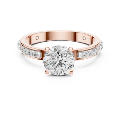 Round Cut Lab-Grown Diamond Engagement Ring with Channel-Set Side Accents in Rose Gold