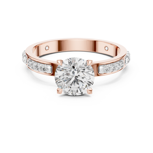 Round Cut Lab-Grown Diamond Engagement Ring with Channel-Set Side Accents in Rose Gold