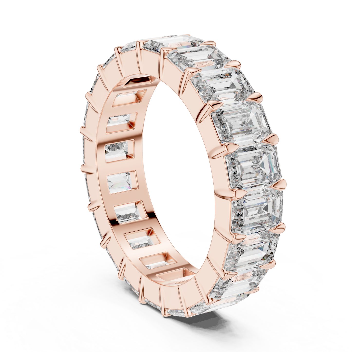 Emerald Cut Lab-Grown Diamond Full Eternity Matching Ring in Yellow Gold