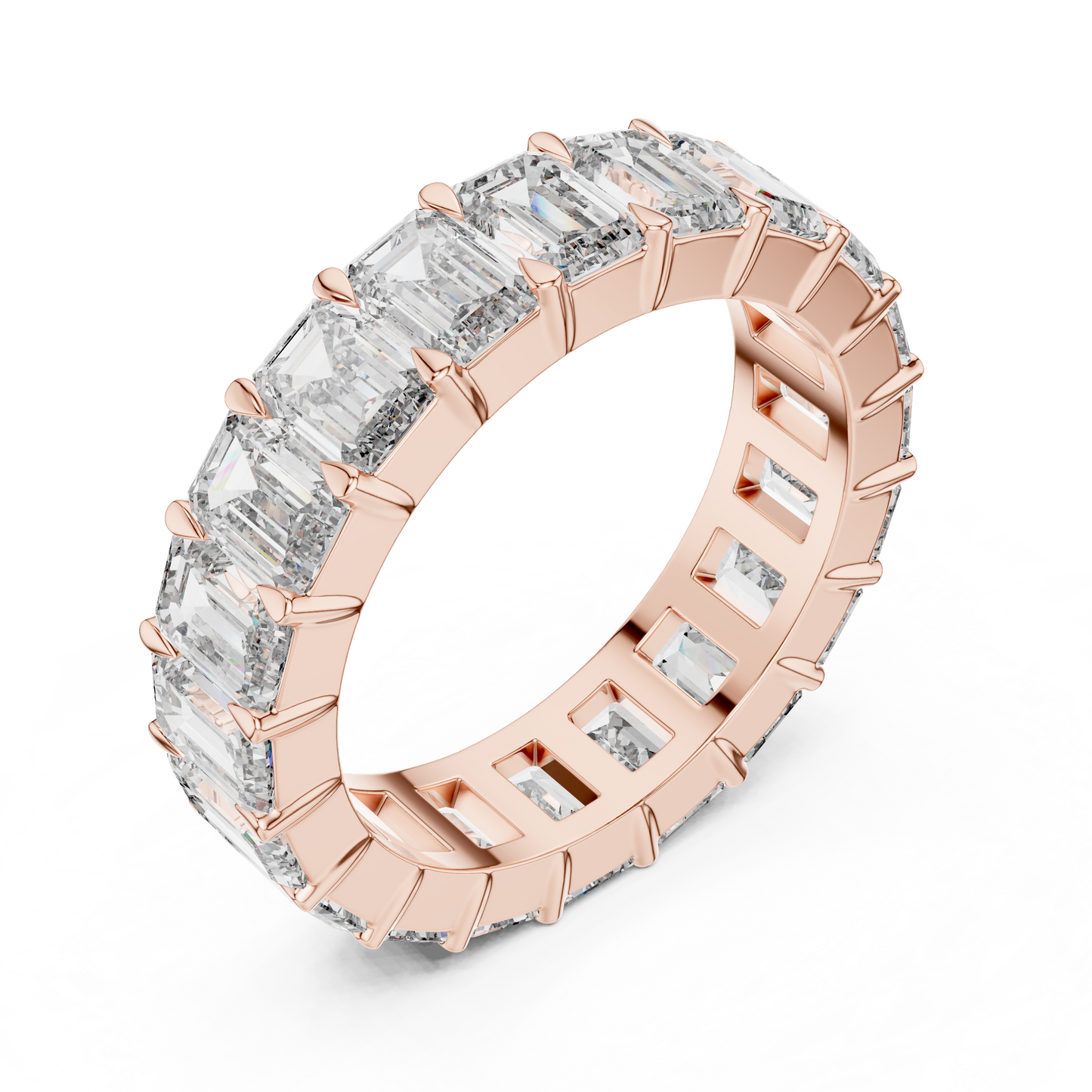 Emerald Cut Lab-Grown Diamond Full Eternity Matching Ring in Yellow Gold