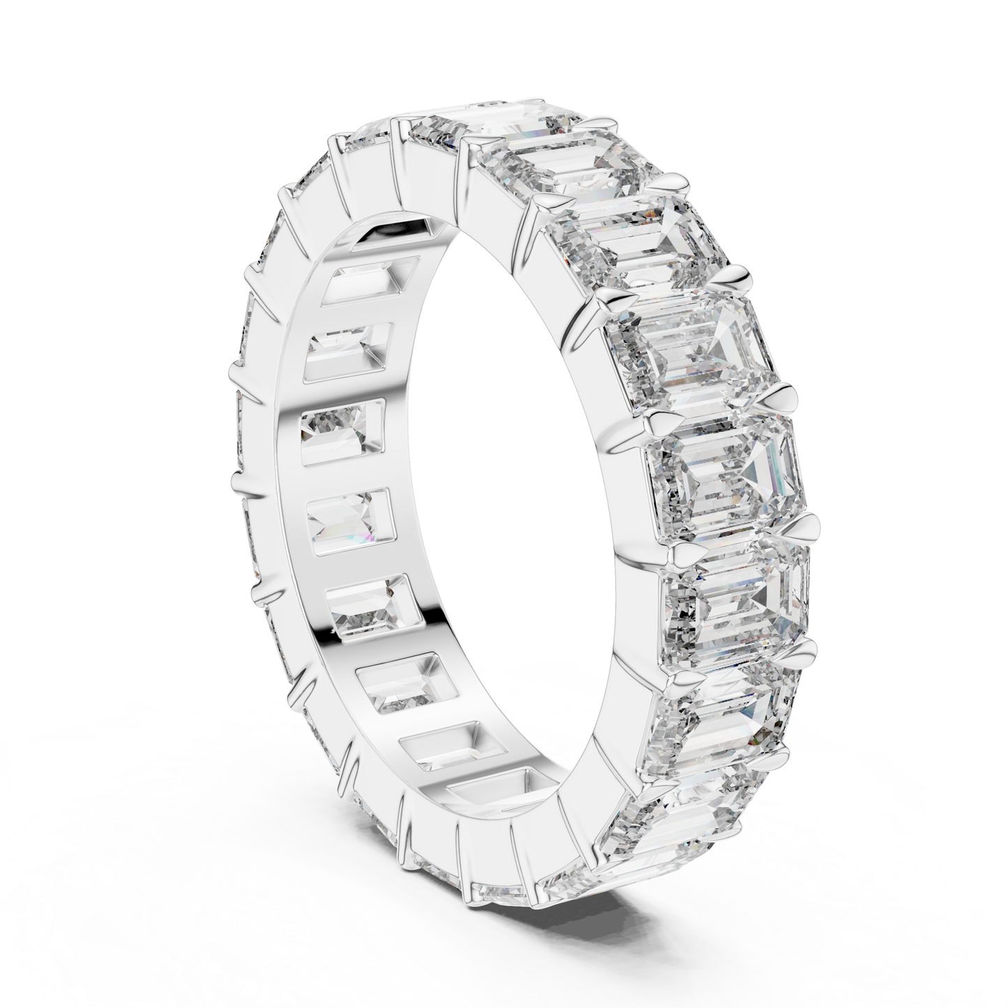 Emerald Cut Lab-Grown Diamond Full Eternity Matching Ring in Yellow Gold