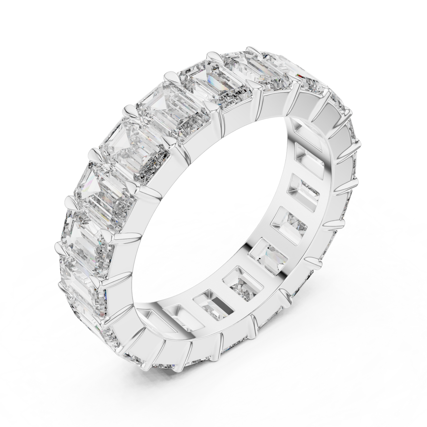 Emerald Cut Lab-Grown Diamond Full Eternity Matching Ring in Yellow Gold