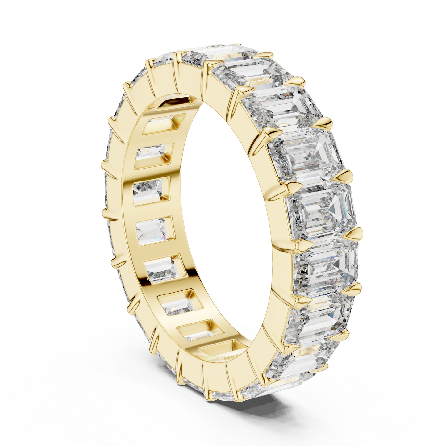 Emerald Cut Lab-Grown Diamond Full Eternity Matching Ring in Yellow Gold