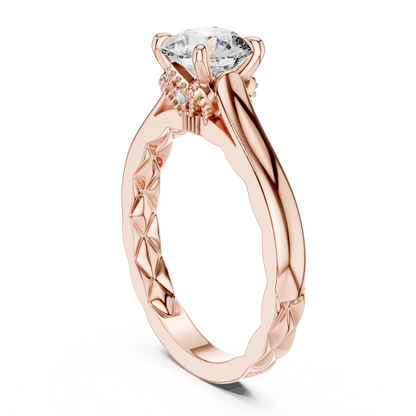 Round Solitaire Lab-Grown Diamond Ring with Textured Rose Gold Band