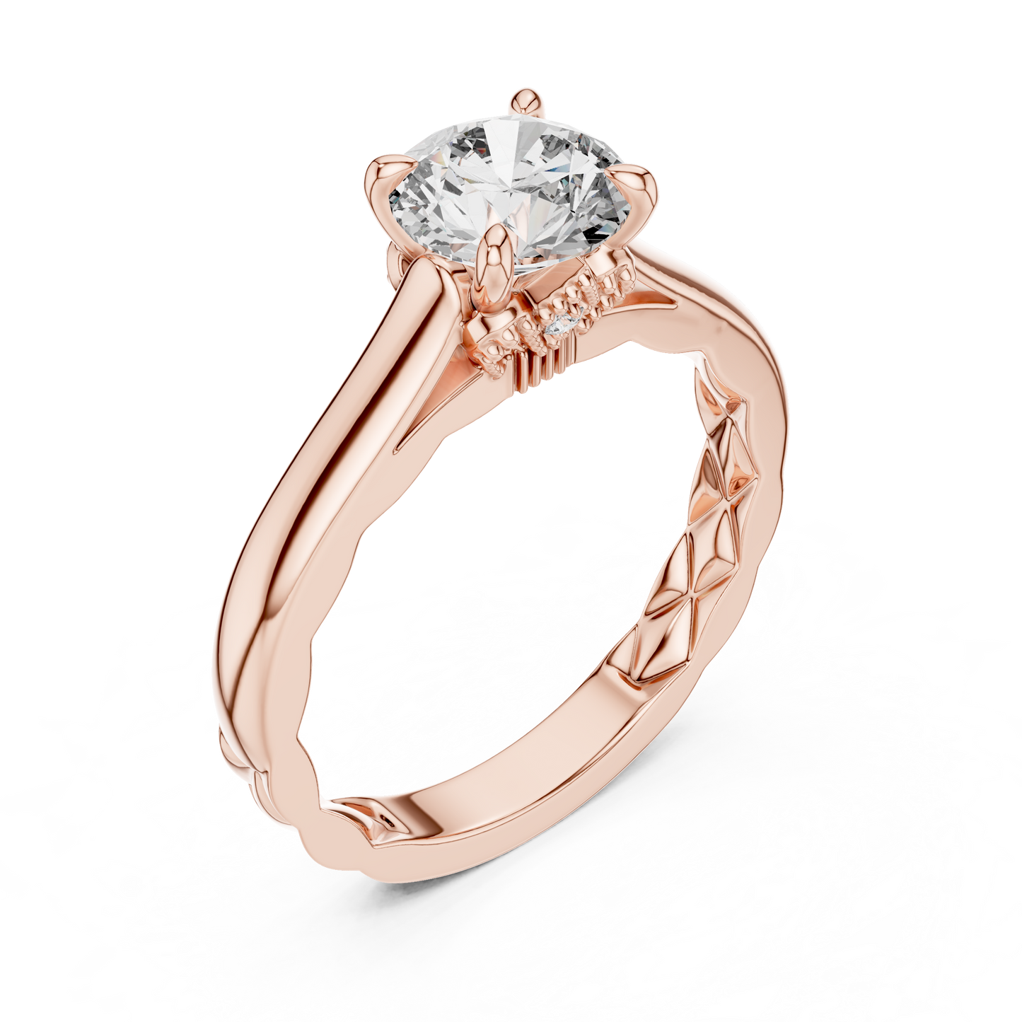 Round Solitaire Lab-Grown Diamond Ring with Textured Rose Gold Band