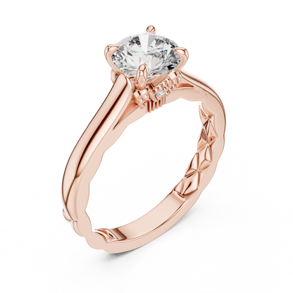 Round Solitaire Lab-Grown Diamond Ring with Textured Rose Gold Band