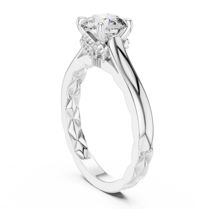 Round Solitaire Lab-Grown Diamond Ring with Textured Rose Gold Band