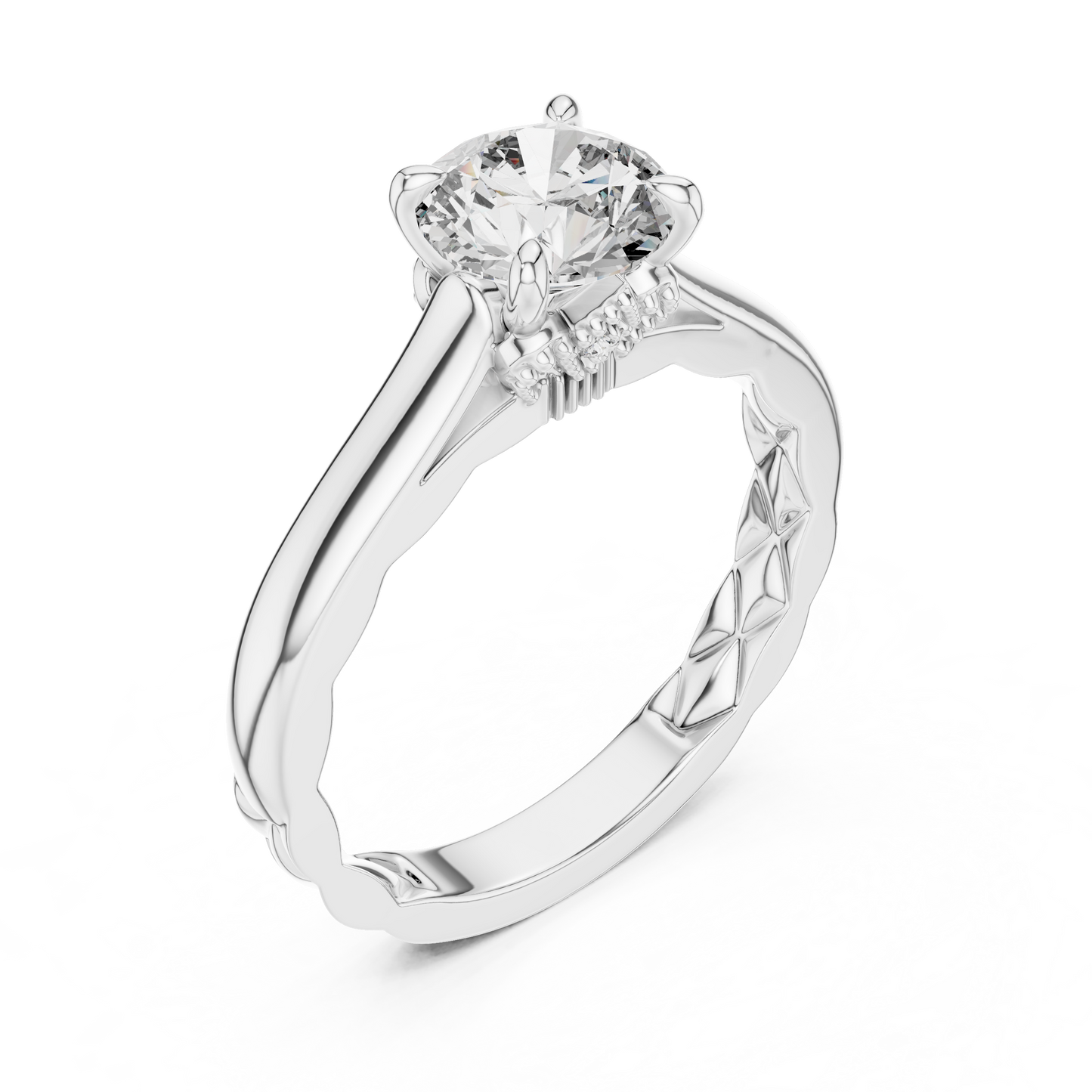 Round Solitaire Lab-Grown Diamond Ring with Textured Rose Gold Band