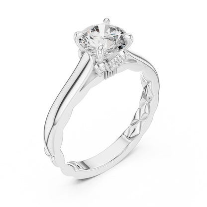 Round Solitaire Lab-Grown Diamond Ring with Textured Rose Gold Band