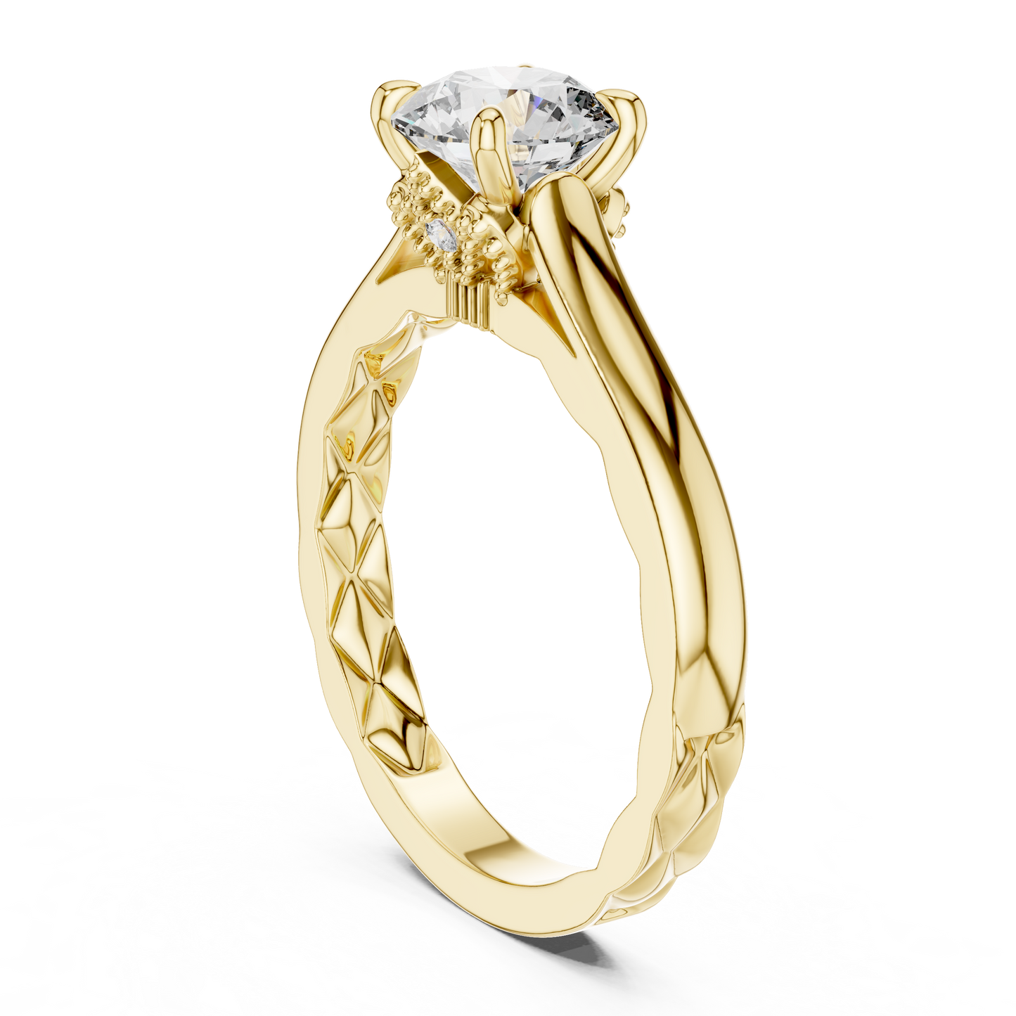 Round Solitaire Lab-Grown Diamond Ring with Textured Rose Gold Band