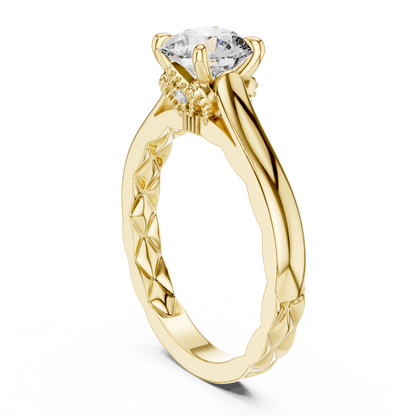 Round Solitaire Lab-Grown Diamond Ring with Textured Rose Gold Band