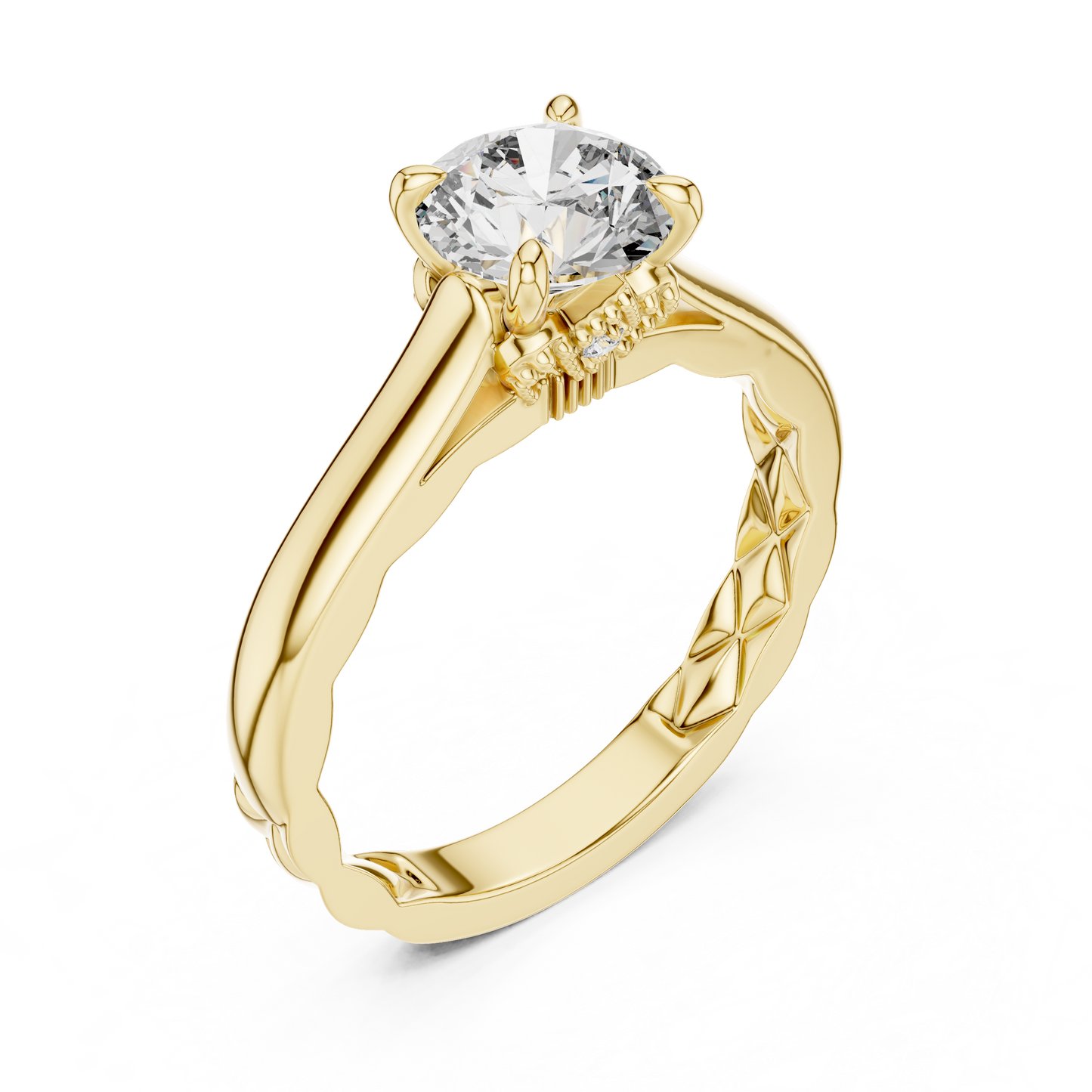 Round Solitaire Lab-Grown Diamond Ring with Textured Rose Gold Band