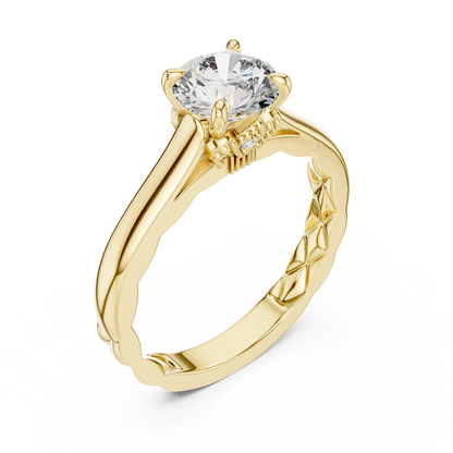 Round Solitaire Lab-Grown Diamond Ring with Textured Rose Gold Band