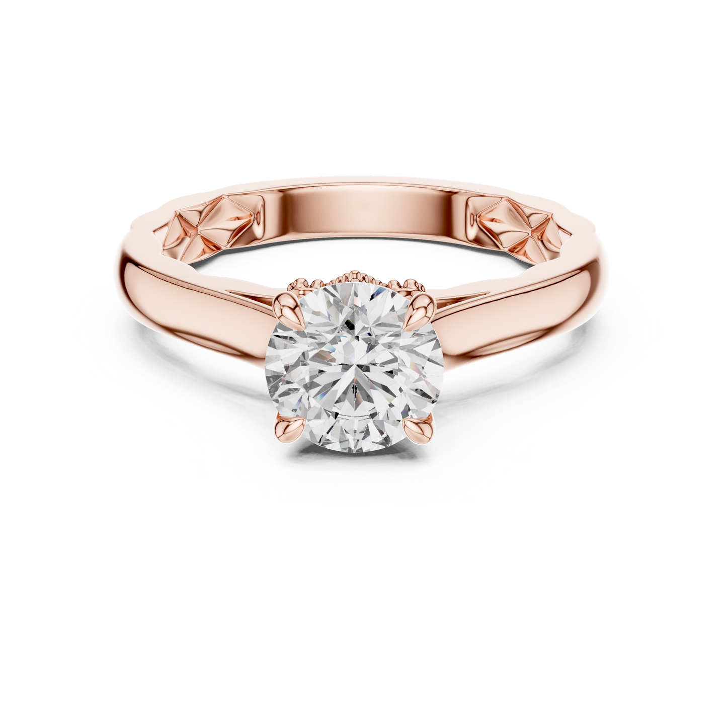 Round Solitaire Lab-Grown Diamond Ring with Textured Rose Gold Band