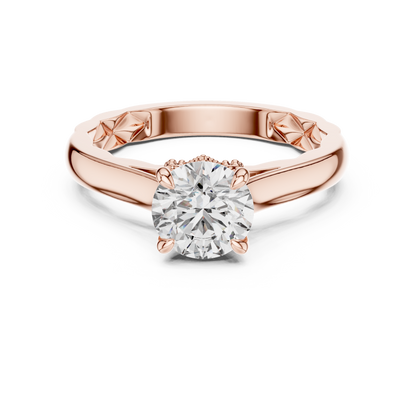 Round Solitaire Lab-Grown Diamond Ring with Textured Rose Gold Band