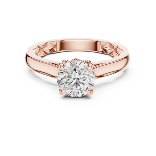 Round Solitaire Lab-Grown Diamond Ring with Textured Rose Gold Band