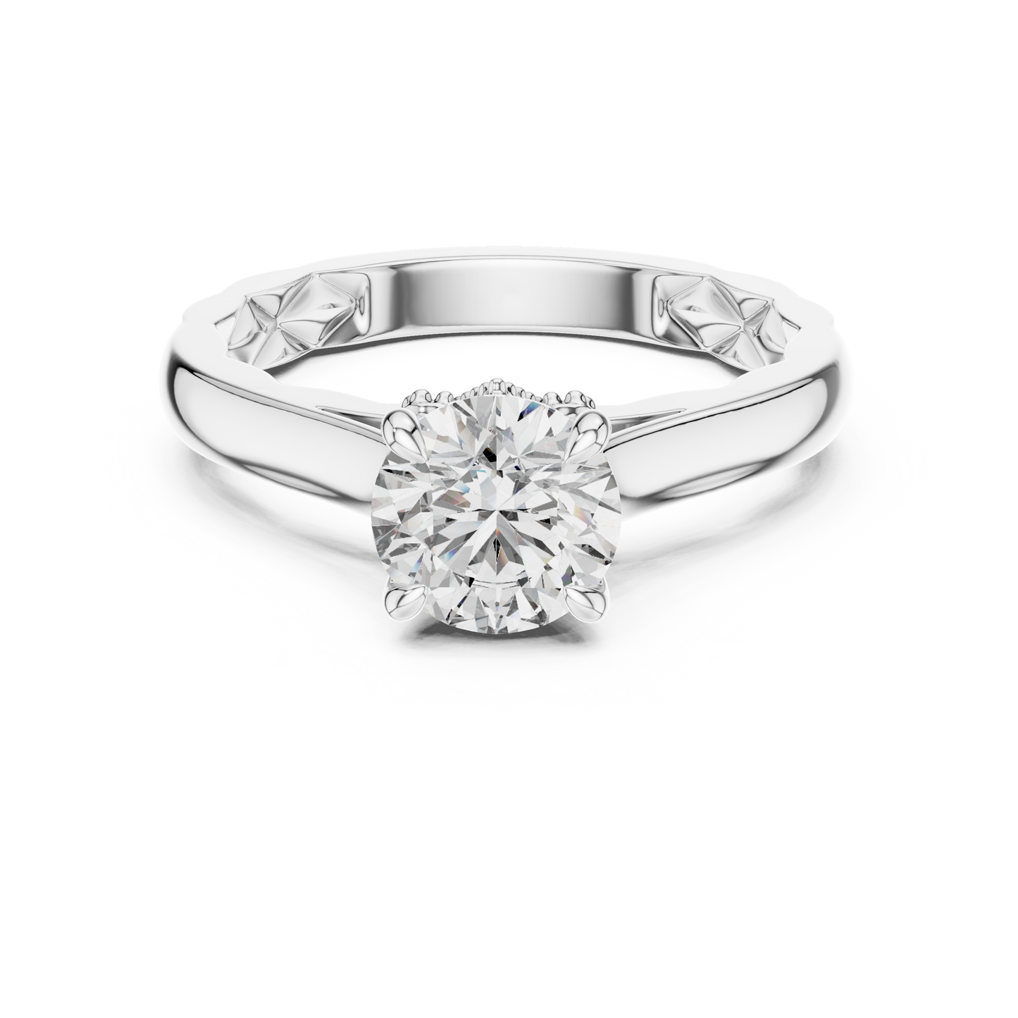 Round Solitaire Lab-Grown Diamond Ring with Textured Rose Gold Band