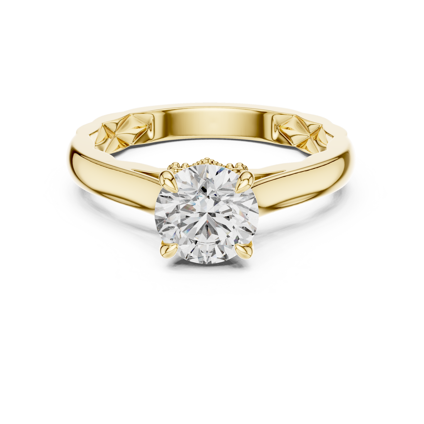 Round Solitaire Lab-Grown Diamond Ring with Textured Rose Gold Band