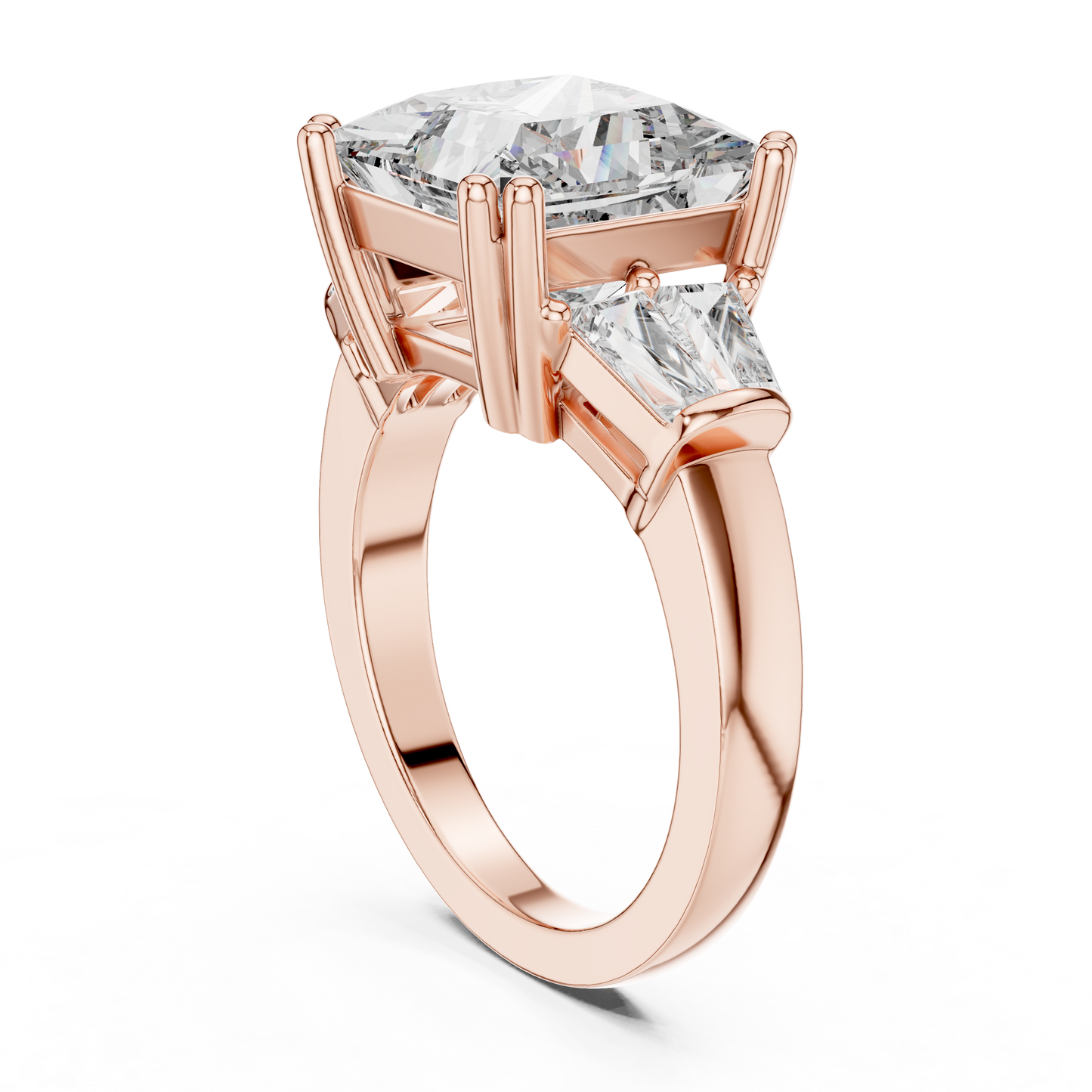Princess Cut Three Stone Lab-Grown Diamond Ring with Trillion Side Stones in White Gold