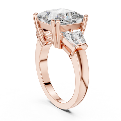 Princess Cut Three Stone Lab-Grown Diamond Ring with Trillion Side Stones in White Gold