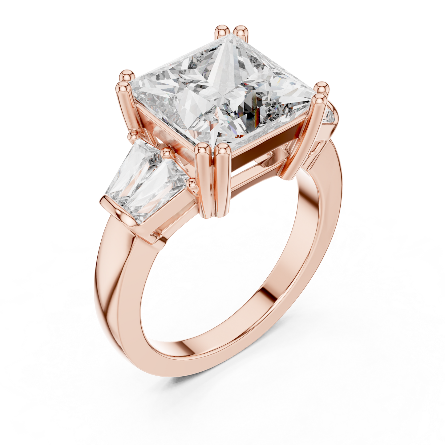 Princess Cut Three Stone Lab-Grown Diamond Ring with Trillion Side Stones in White Gold