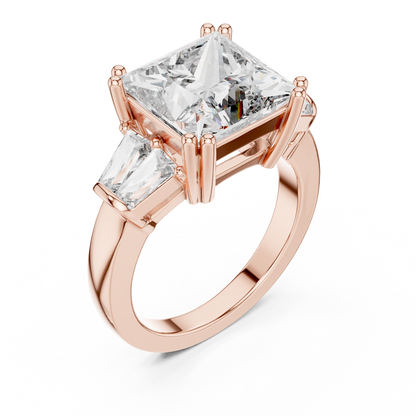 Princess Cut Three Stone Lab-Grown Diamond Ring with Trillion Side Stones in White Gold