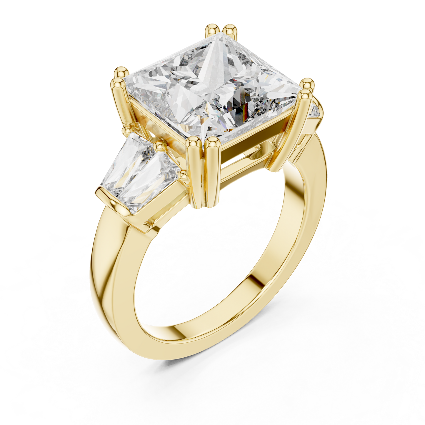 Princess Cut Three Stone Lab-Grown Diamond Ring with Trillion Side Stones in White Gold