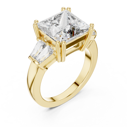 Princess Cut Three Stone Lab-Grown Diamond Ring with Trillion Side Stones in White Gold