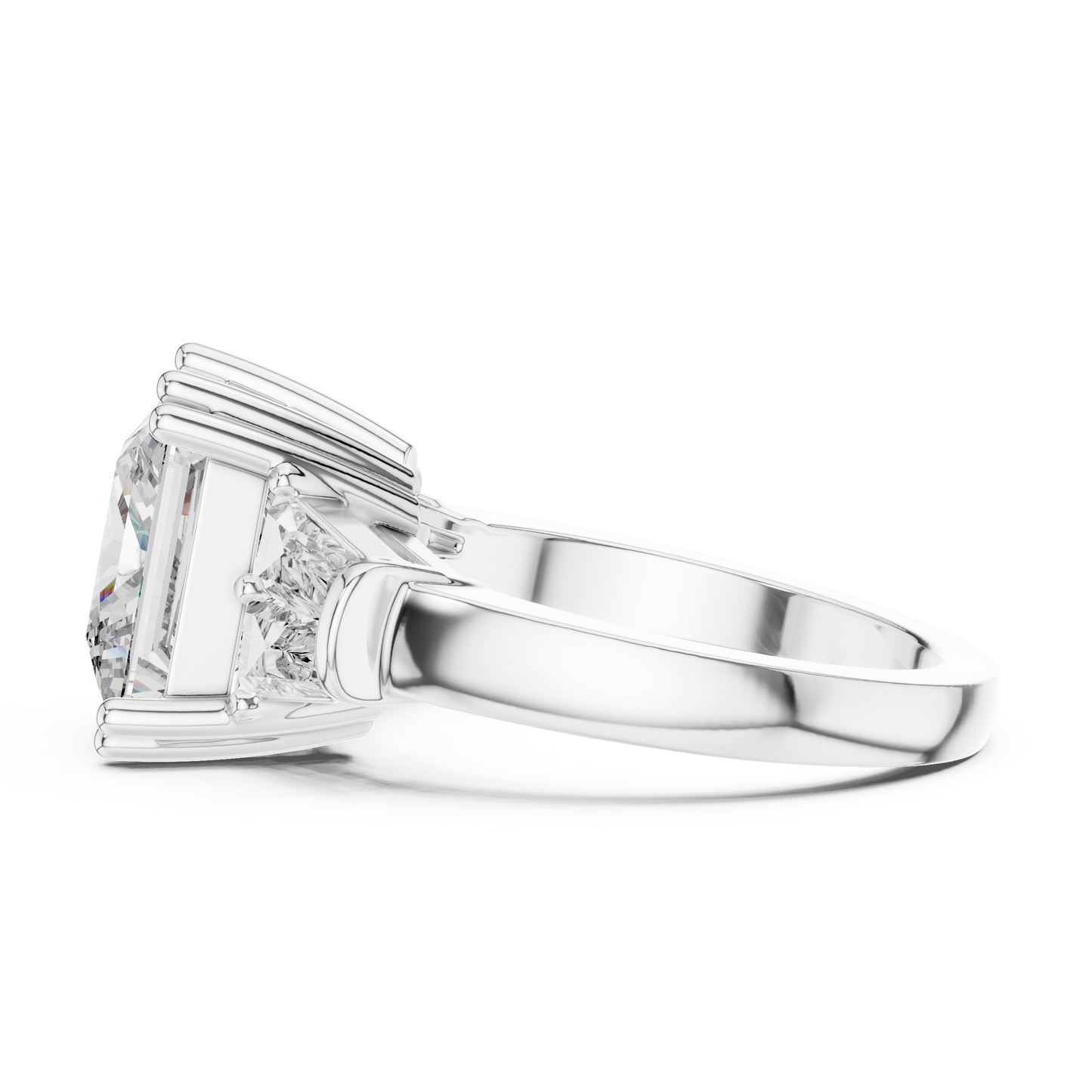 Princess Cut Three Stone Lab-Grown Diamond Ring with Trillion Side Stones in White Gold