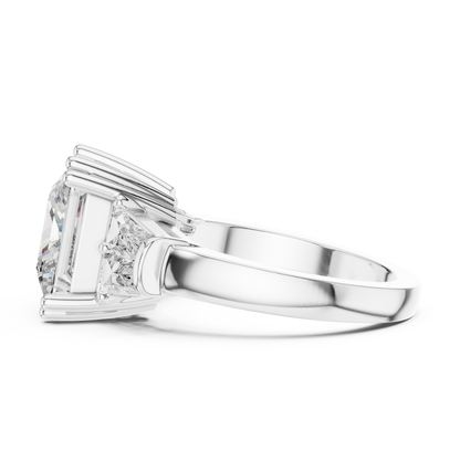 Princess Cut Three Stone Lab-Grown Diamond Ring with Trillion Side Stones in White Gold