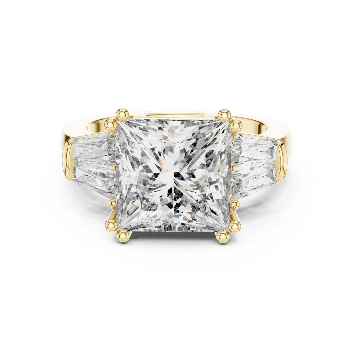 Princess Cut Three Stone Lab-Grown Diamond Ring with Trillion Side Stones in White Gold
