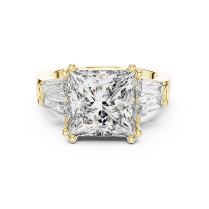 Princess Cut Three Stone Lab-Grown Diamond Ring with Trillion Side Stones in White Gold