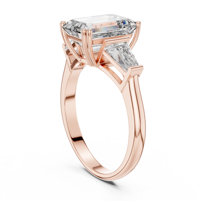 Three Stone Emerald Cut Lab-Grown Diamond  Ring in 14K Rose Gold