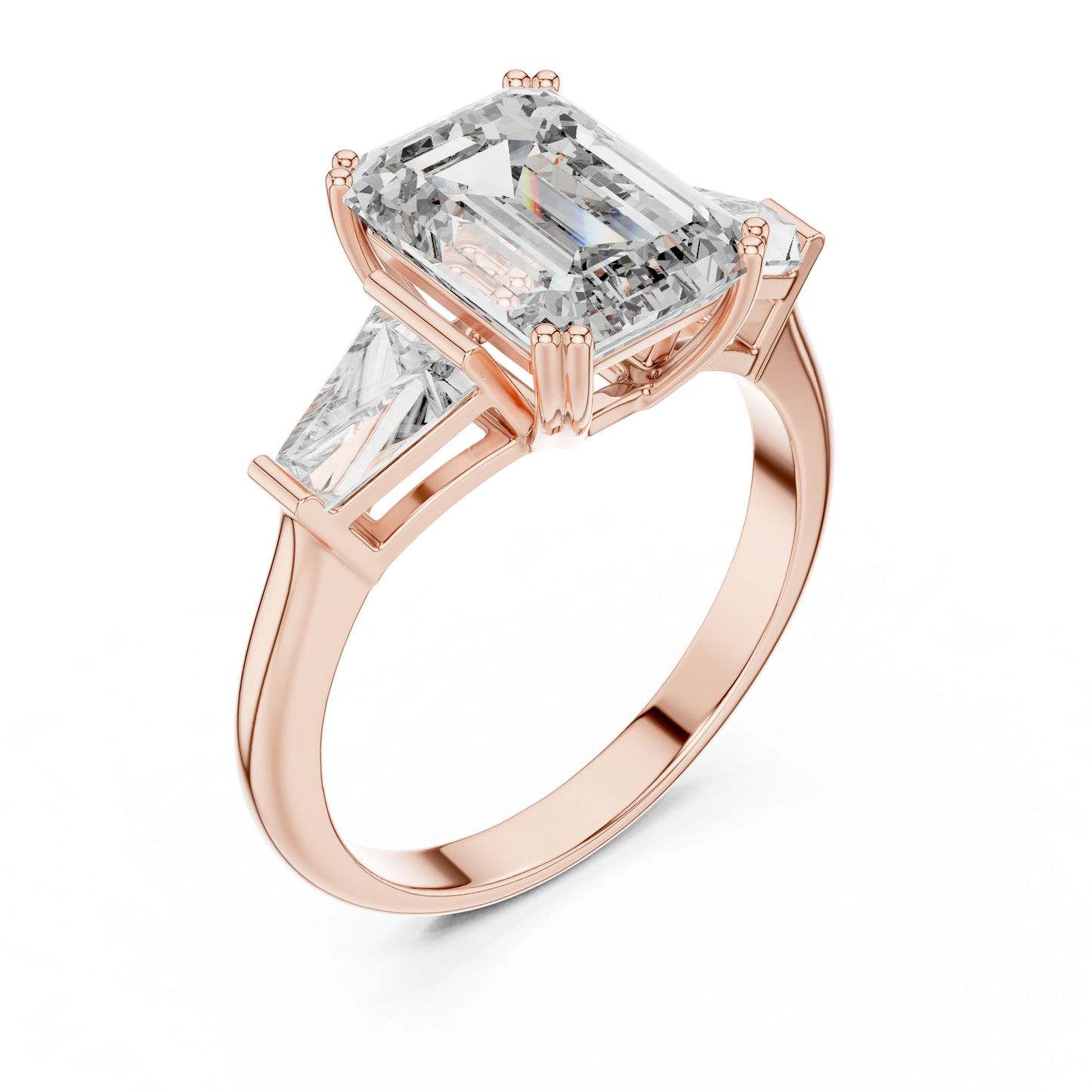 Three Stone Emerald Cut Lab-Grown Diamond  Ring in 14K Rose Gold