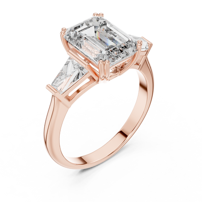 Three Stone Emerald Cut Lab-Grown Diamond  Ring in 14K Rose Gold