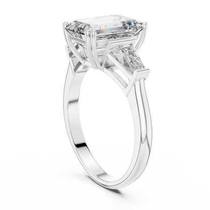 Three Stone Emerald Cut Lab-Grown Diamond  Ring in 14K Rose Gold