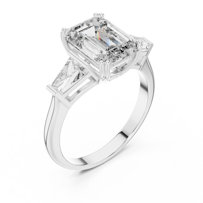 Three Stone Emerald Cut Lab-Grown Diamond  Ring in 14K Rose Gold