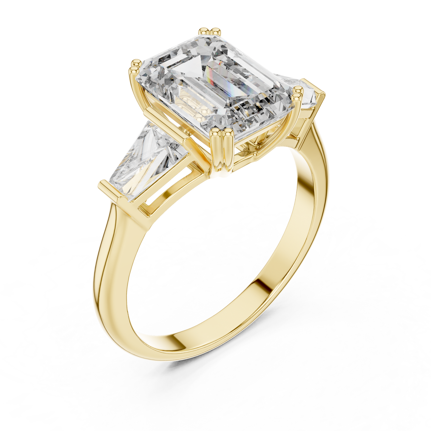 Three Stone Emerald Cut Lab-Grown Diamond  Ring in 14K Rose Gold
