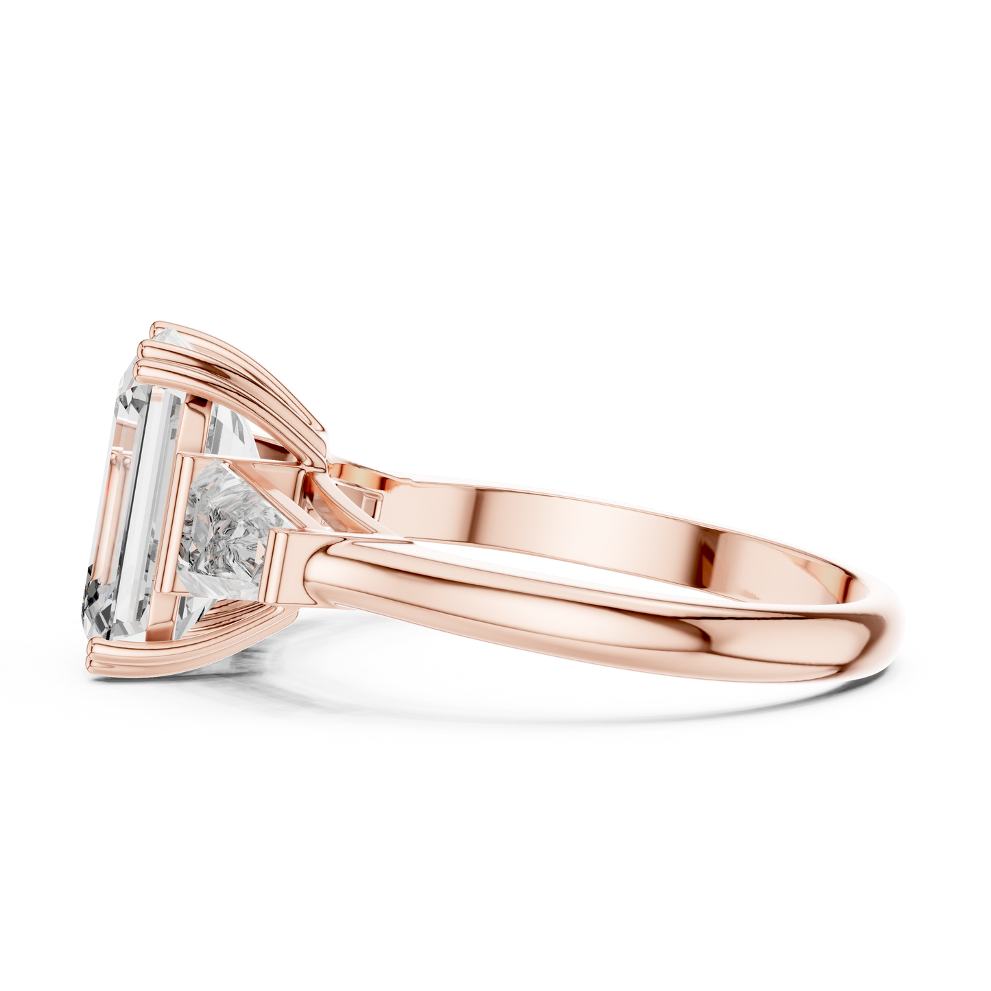 Three Stone Emerald Cut Lab-Grown Diamond  Ring in 14K Rose Gold