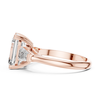 Three Stone Emerald Cut Lab-Grown Diamond  Ring in 14K Rose Gold