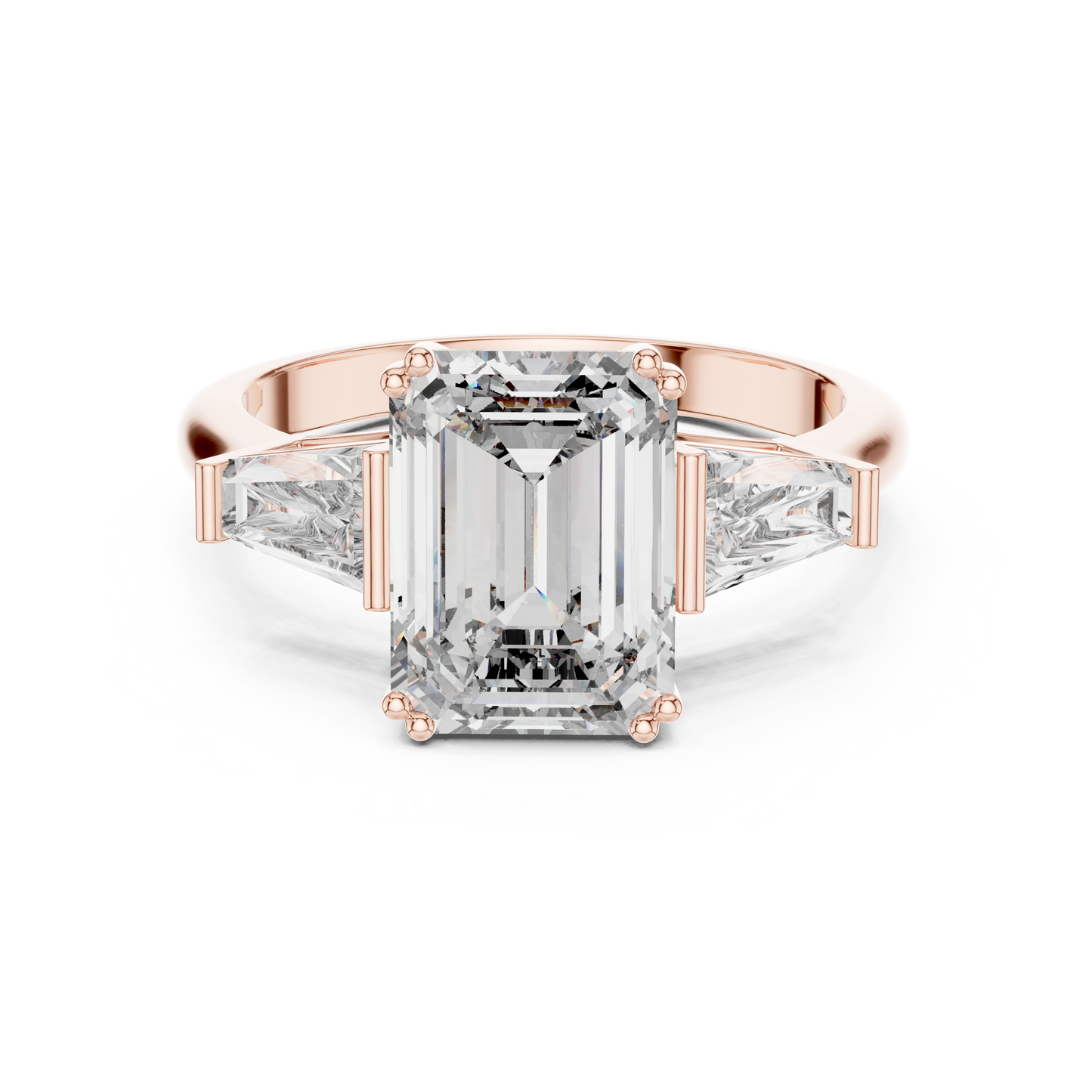 Three Stone Emerald Cut Lab-Grown Diamond  Ring in 14K Rose Gold