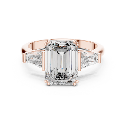 Three Stone Emerald Cut Lab-Grown Diamond  Ring in 14K Rose Gold